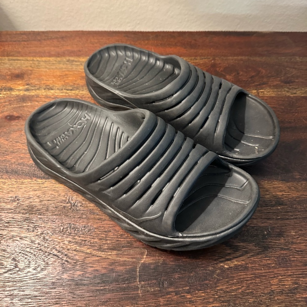Hoka One One Ora Recovery Unisex W11 M9 US Black Slip On‎ Thick